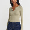 Olive Ribbed Henley Top